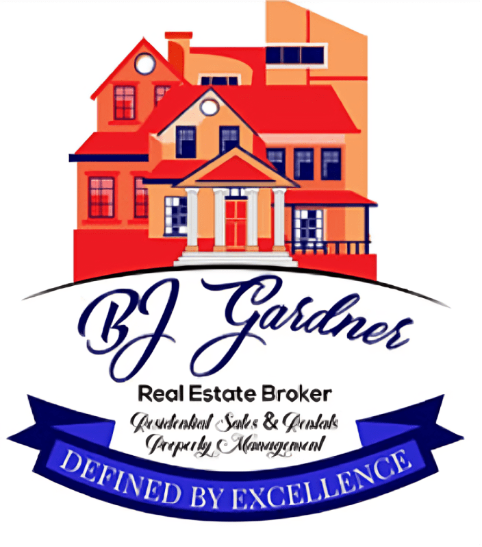 Real estate logo with colorful house illustration.